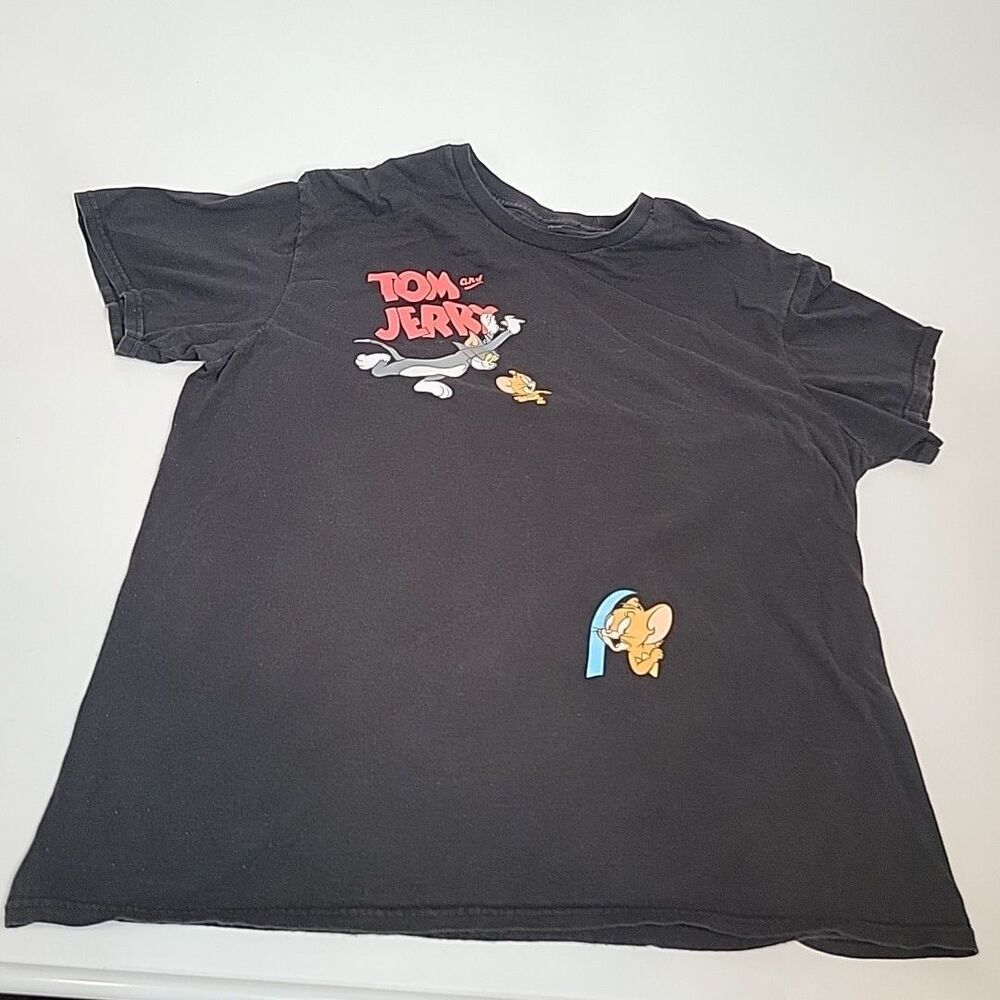 Tom and Jerry Men's Black Double Sided Cotton T-Shirt Sz Large XL Spike Bulldog